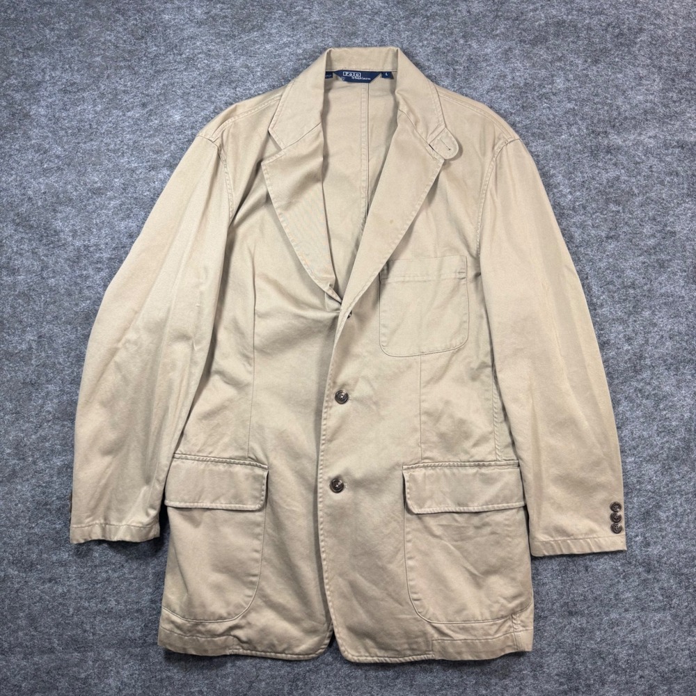 Vintage Polo Ralph Lauren Chore Jacket Mens L Tan Twill Blazer Preppy